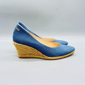 VISCATA Shoes Womens 7 Blue Canvas Espadrille Wedge Pumps Round Toe Slip On